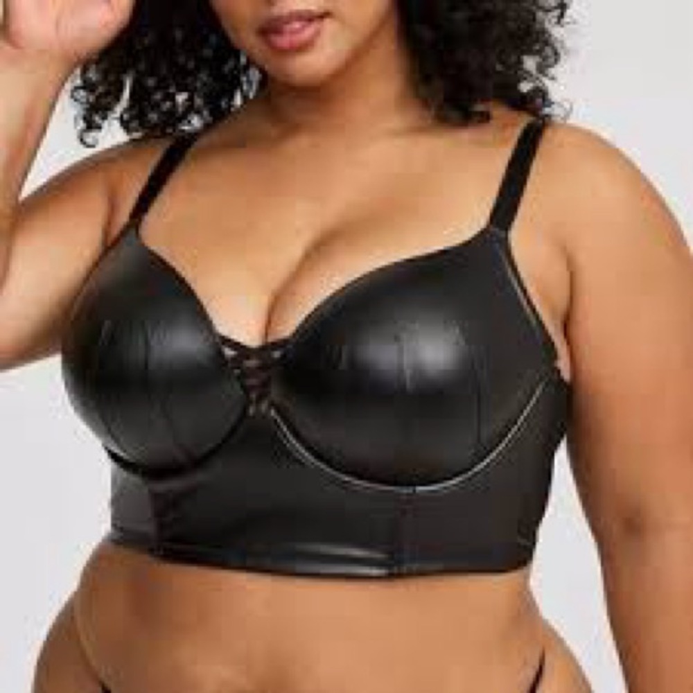 Torrid Black Faux Leather Bra, black vegan leather bustier